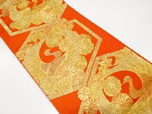 アンティーク　亀甲に鶴・菊・桜模様織出し袋帯（材料）